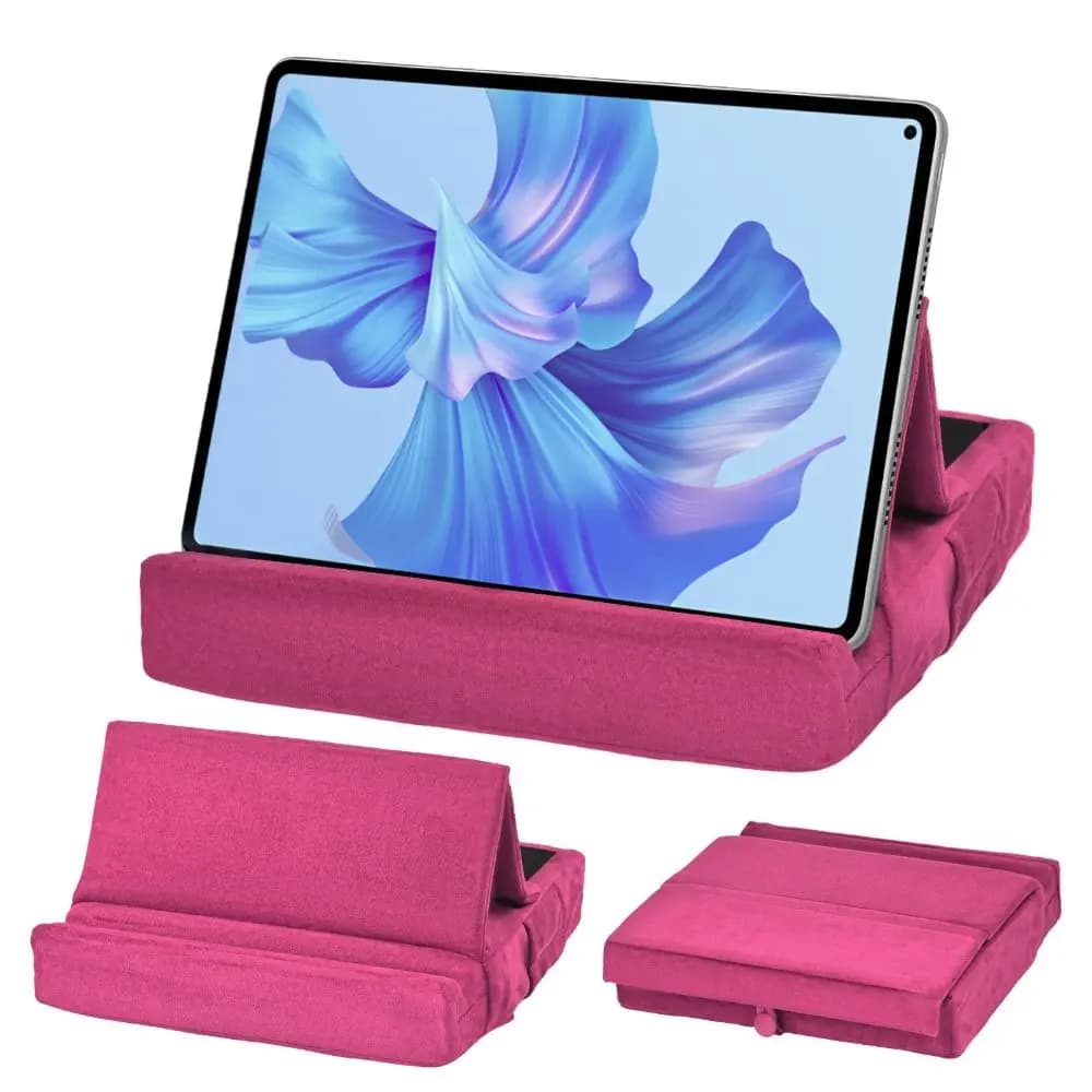 Supporto per Tablet 2-in-1 da Riposo con Regolazione Multi-angolo e Porta Penna, Supporto Pieghevole Morbido per E-Reader da Viaggio