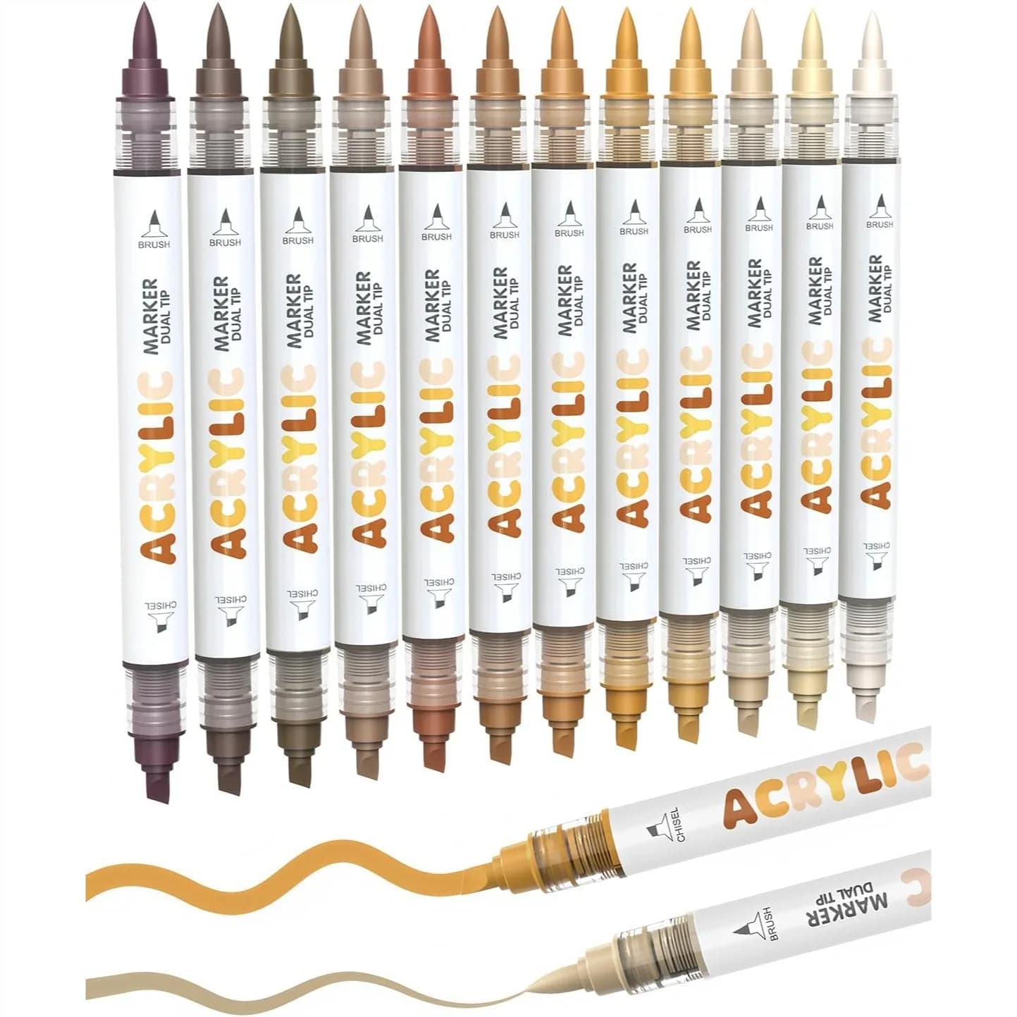 12 Dual Tip Acrylic Paint Markers Brush Tip And Chisel Tip For Rock Wood Glass Ceramic Canvas Water-Based Ink