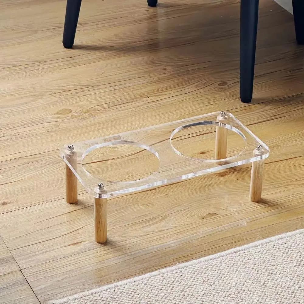 Single/Double Bowl Cat Bowl with Acrylic Stand Increased Height Protect Cervical Spine Ceramic Pet Food Basin Non-Slip