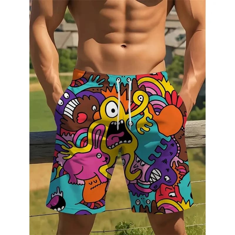 Nuovi costumi da bagno da uomo con motivo graffiti personalizzato, pantaloncini estivi da surf, costumi da bagno con stampa 3D, pantaloncini di tendenza Harajuku