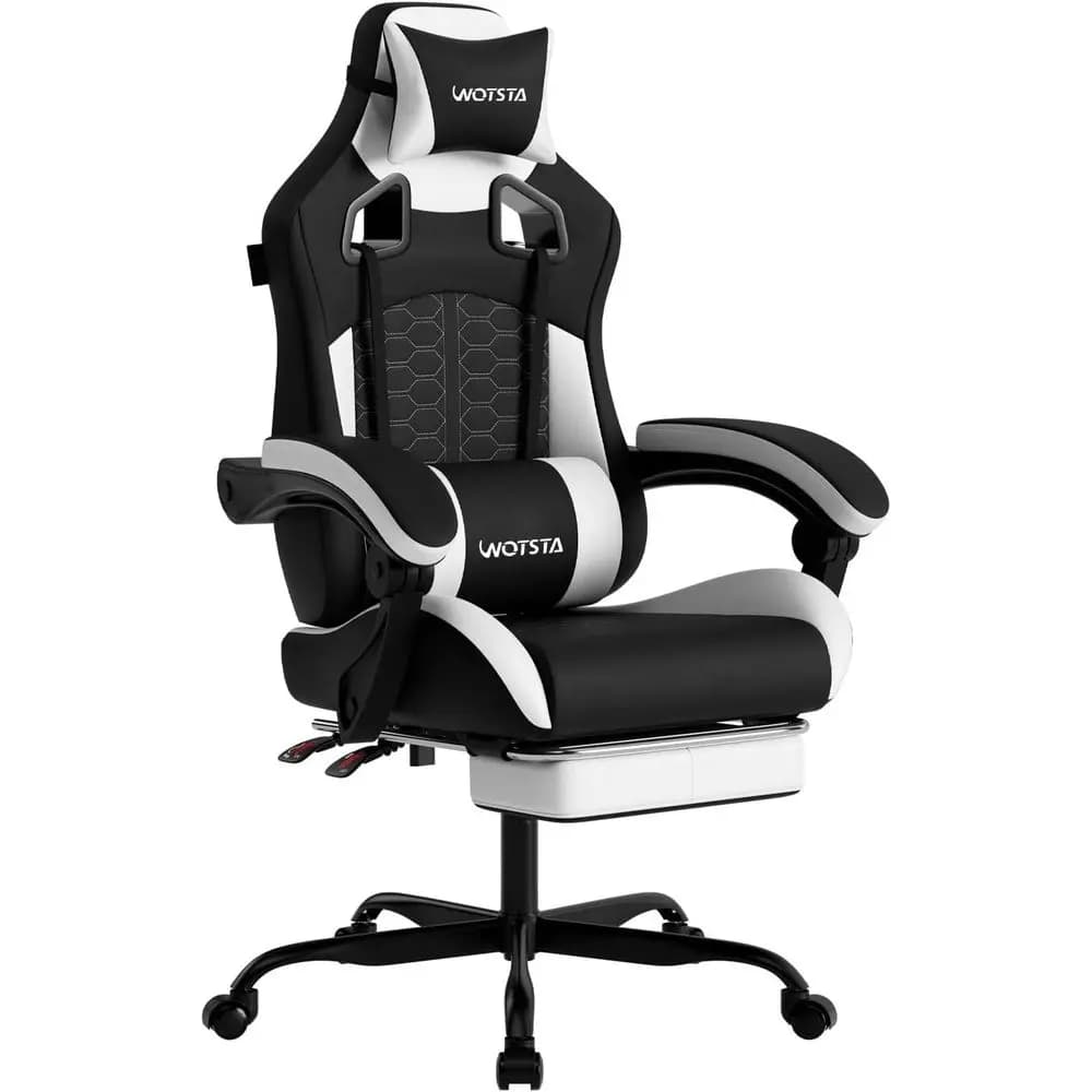 Sedia da Gaming Ergonomica con Supporto Lombare, Schienale Alto in Pelle, Comoda per 136 kg (Nero e Bianco)