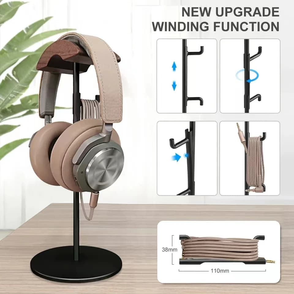 Classico supporto per cuffie per cuffie in legno Supporto per auricolari Gancio in noce Display per cuffie per tutte le dimensioni delle cuffie