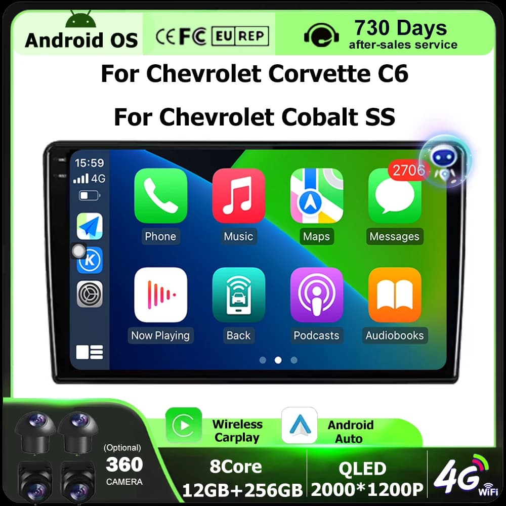 Android 16 Auto Carplay Per Chevrolet Corvette C6 Per Chevrolet Cobalt SS Autoradio Lettore Multimediale di Navigazione GPS BT DSP WIFI