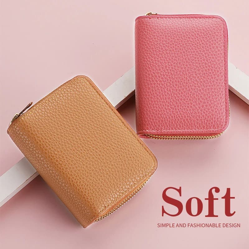 Borsa per carte in pelle con doppia cerniera – Organizer portafoglio multiuso per donna, custodia per documenti e carte in PU