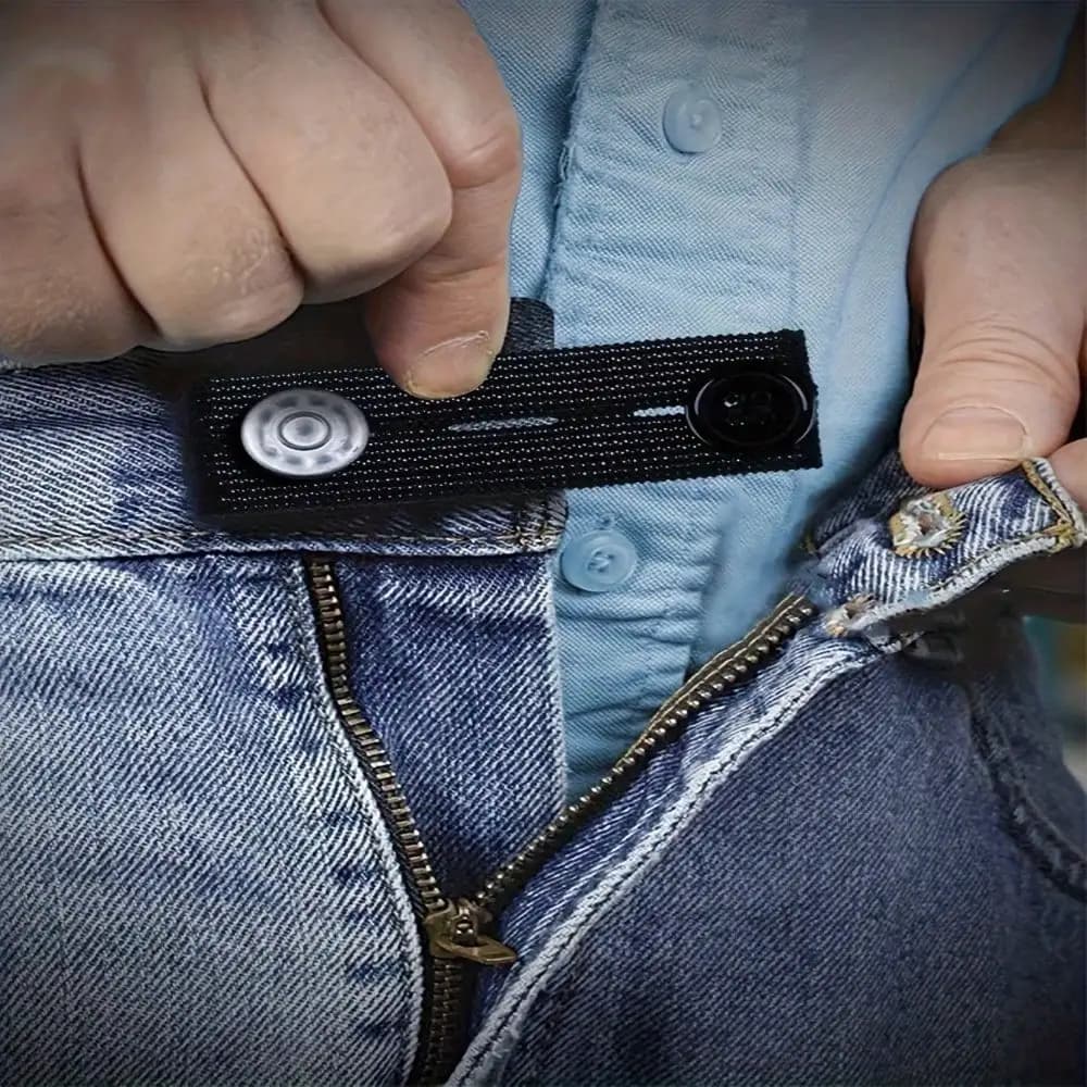 Una fibbia nera per allungamento istantaneo della vita, senza cuciture, per jeans e pantaloni casual - coulisse regolabile, materiale in nylon resistente