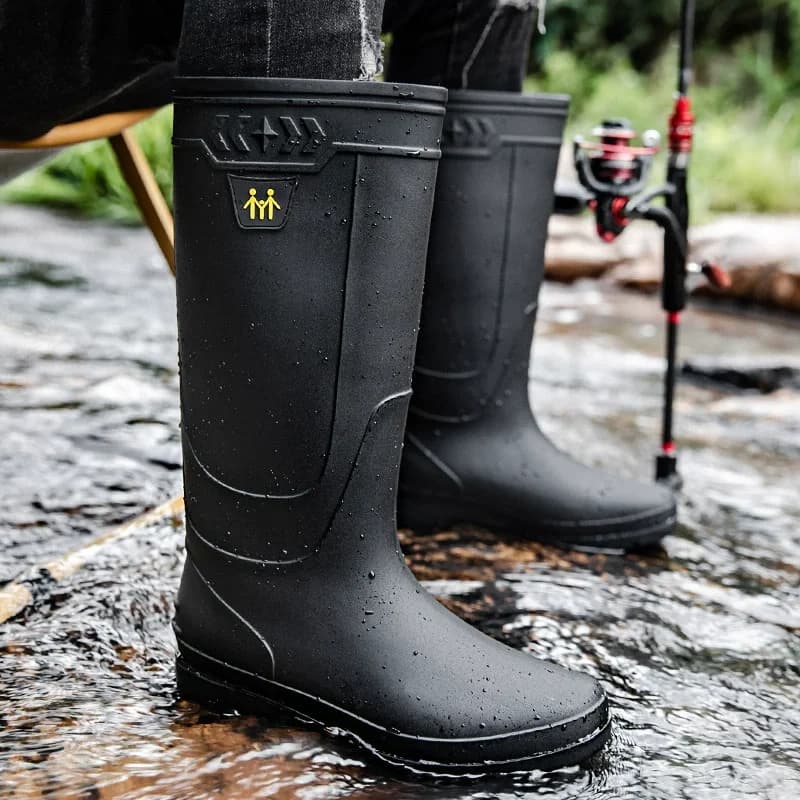Men's Rain Boots Work Boots Slip on Waterproof Boots for Men High Tops Non-slip Fishing Water Shoes Warm Rubber Male Rain Shoes