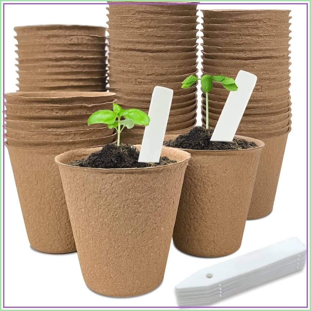 40Pcs 3.15 Inch Peat Pots, Biodegradable Eco-Friendly Plant Seedling Starters Kit, Seed Germination Trays with 10 Labels for Flower Vegetable Tomato Saplings & Herb Germination