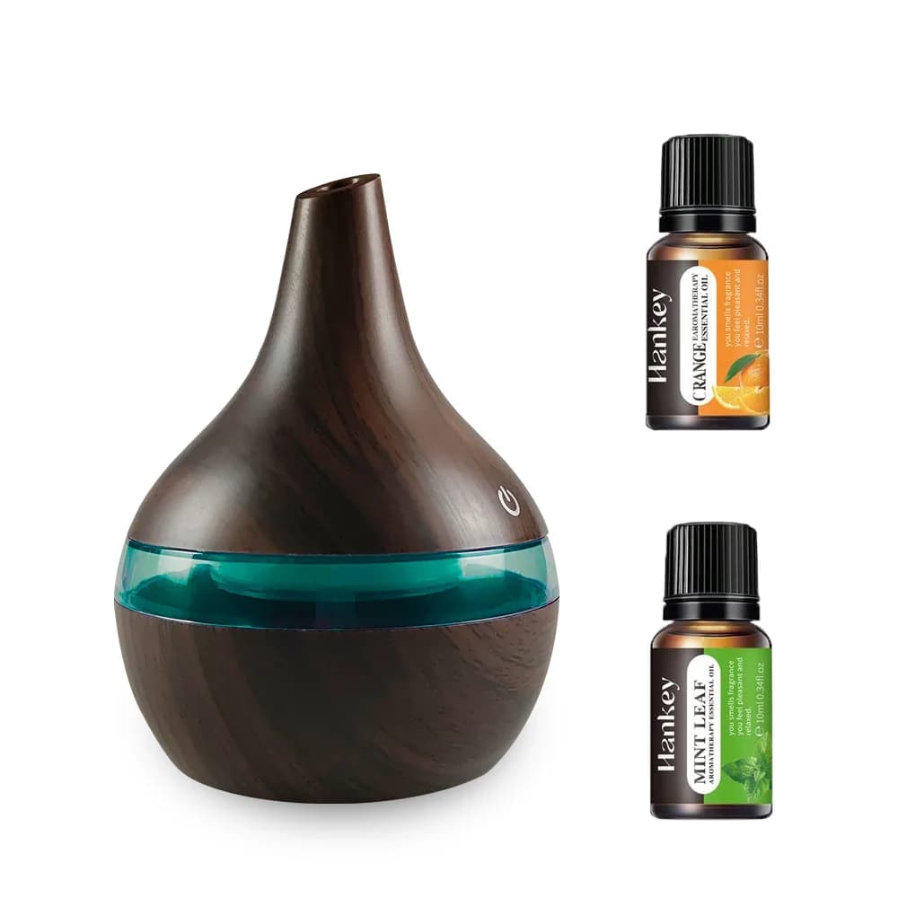 Diffusore per la casa Umidificatore compatto in legno da 300 ml per scrivania Diffusore da viaggio alimentato tramite USB con 2 oli essenziali Perfetto per piccoli