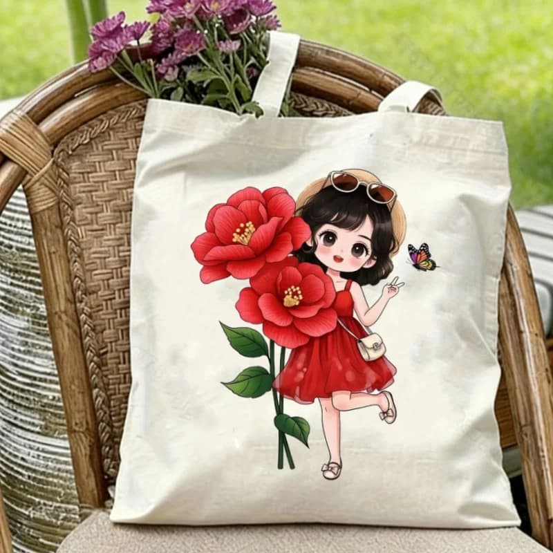 Borsa a tracolla in tela con stampa floreale da ragazza, borsa tote unisex con stampa su entrambi i lati, borsa per la spesa ecologica riutilizzabile