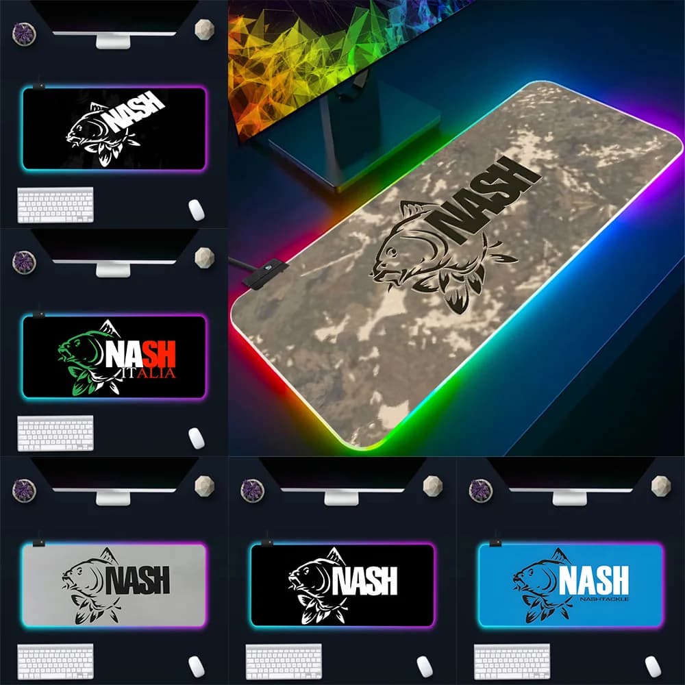 Tappetino per mouse RGB di lusso con logo per attrezzatura da pesca, tappetino per mouse LED luminoso in gomma per PC gamer, tappetino per mouse da gioco per computer