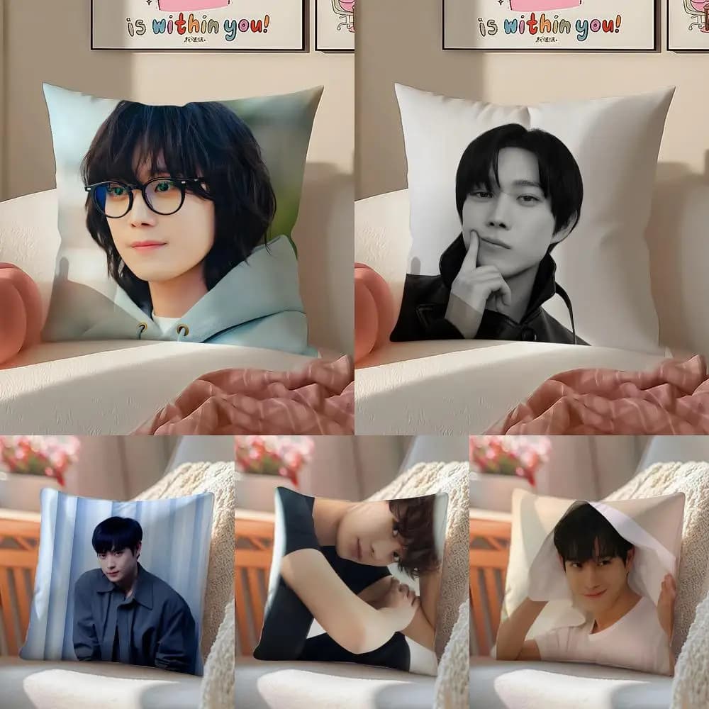 Hot Handsome Korean Actor K-Kim Young-dae pillow case in short plush with invisible zipper for sofa and bedroom