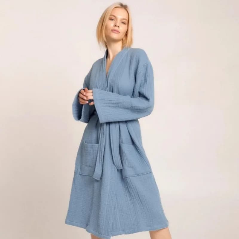 2025 New Autunno Long Sleeve Cotton Crepe Night Shirt Coached Comfortable Home Hotel Bathrobe Pigiama American European Style L