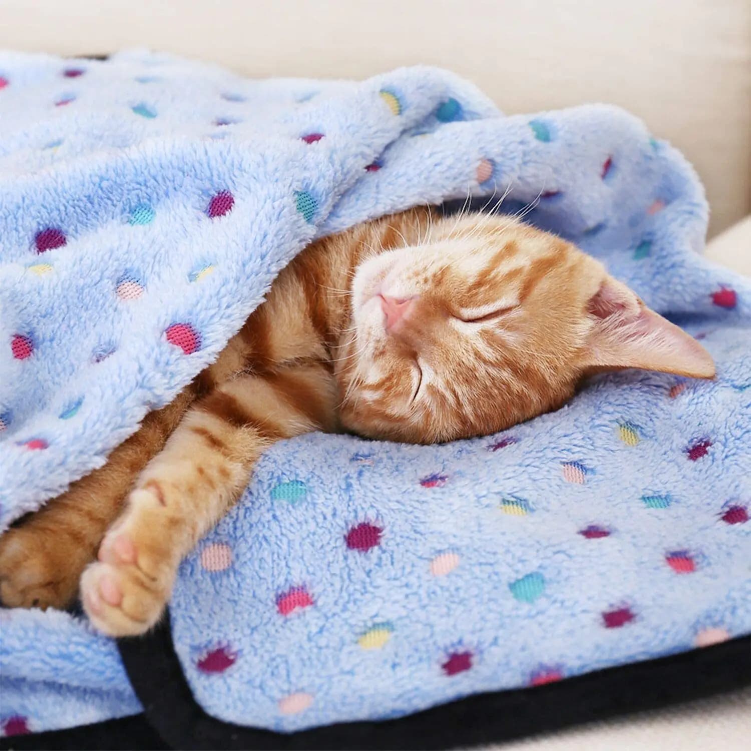 1pc Cozy Cat & Dog Bed Mat, Soft Reversible Fleece, Dot Pattern, Machine Washable, Warm Throw for Sofa, Home, Cuddly Blanket