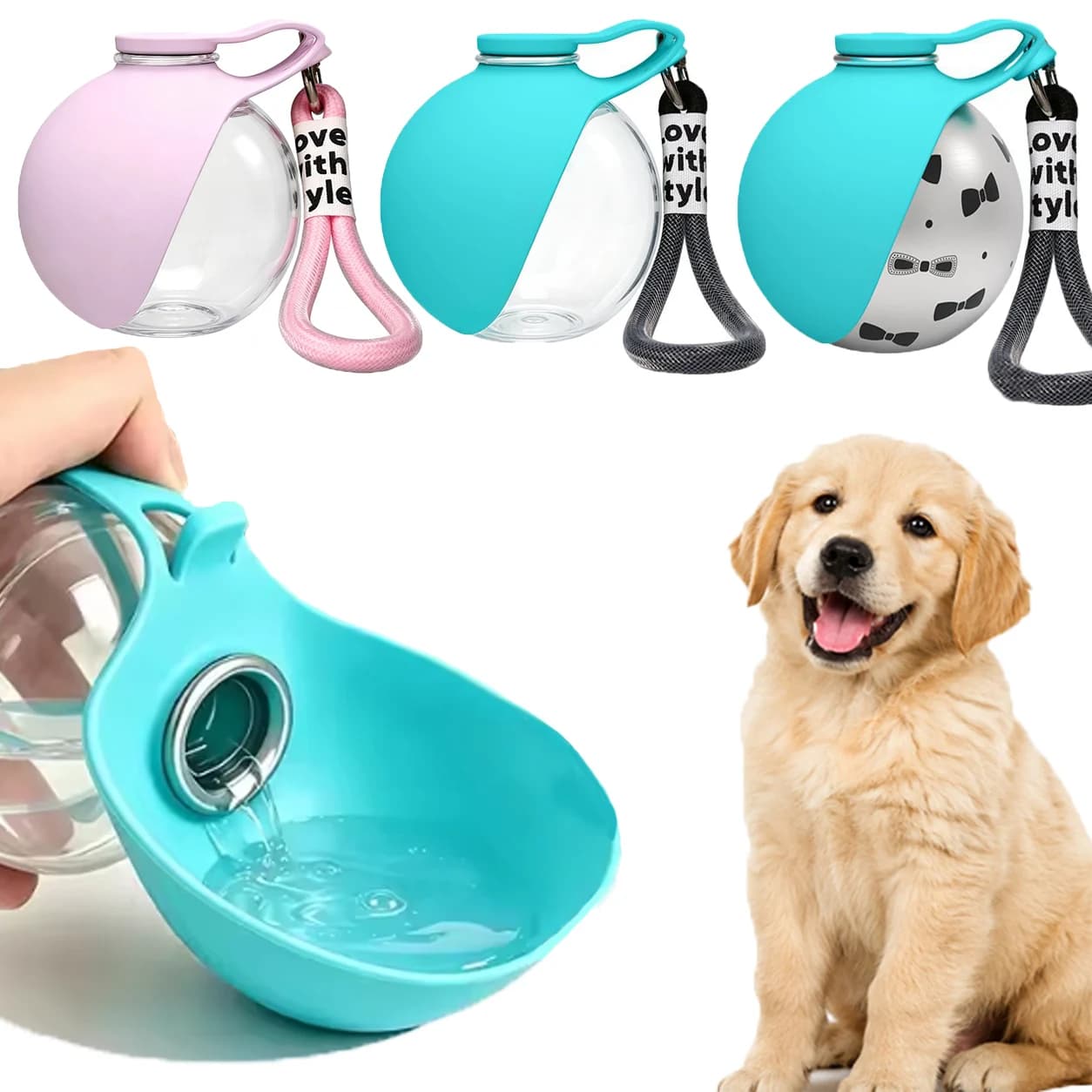 285ml Pet Drinking Silicone Bowl with Lanyard Removable Dog Feeding Bottle Leak-Proof Travel Cup for Dogs Outdoor Camping