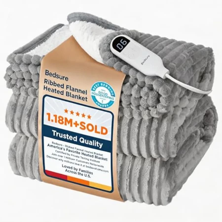 Coperta Riscaldante GentleSoft - Morbida Coperta Elettrica in Flanella a Costine con 6 Impostazioni di Tempo fino a 10 Ore, 6 Livelli di Calore e 8 Ore di Autonomia