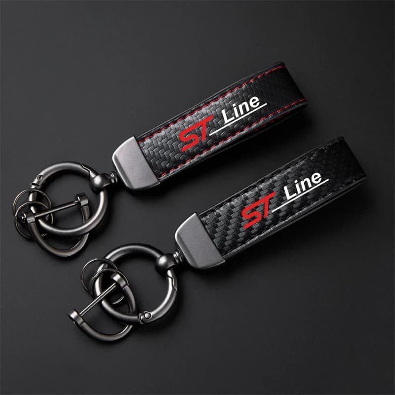 For ford st LINE stline kuga fiesta Car Accessories Car Carbon Fiber Leather Keychain Horseshoe Buckle Jewelry