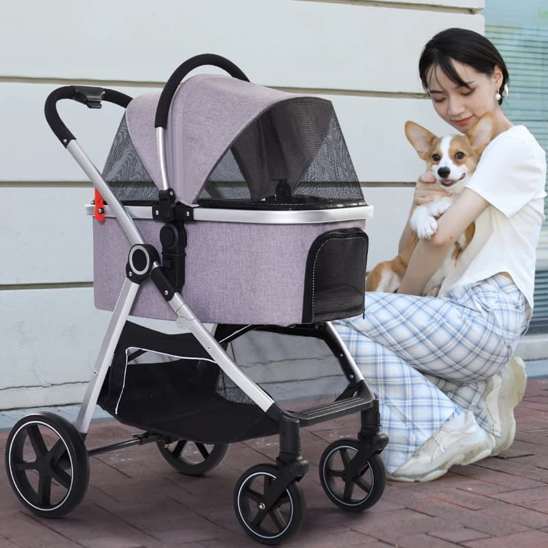 Nuovo Design Passeggino per Cani e Gatti Pieghevole Portatile con Cestino Rimovibile per Viaggi 78*58*106cm