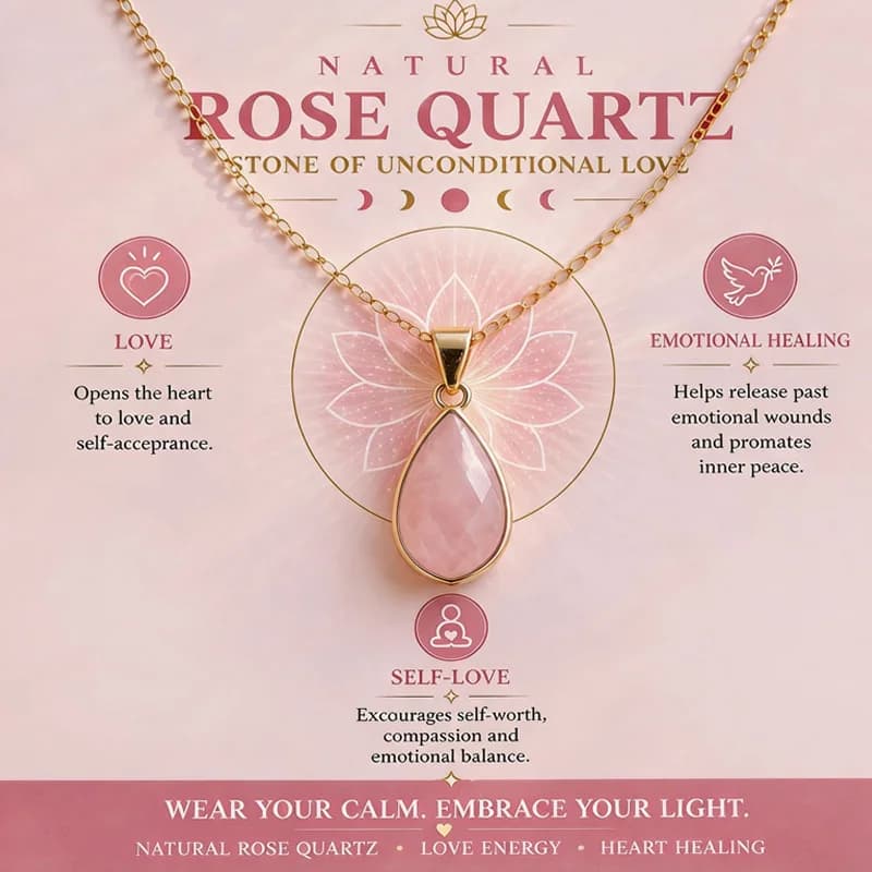 Waterdrop Necklace Waterproof Stainless Steel Pink Crystal Round O-Chain Elegant Healing Jewelry Gift