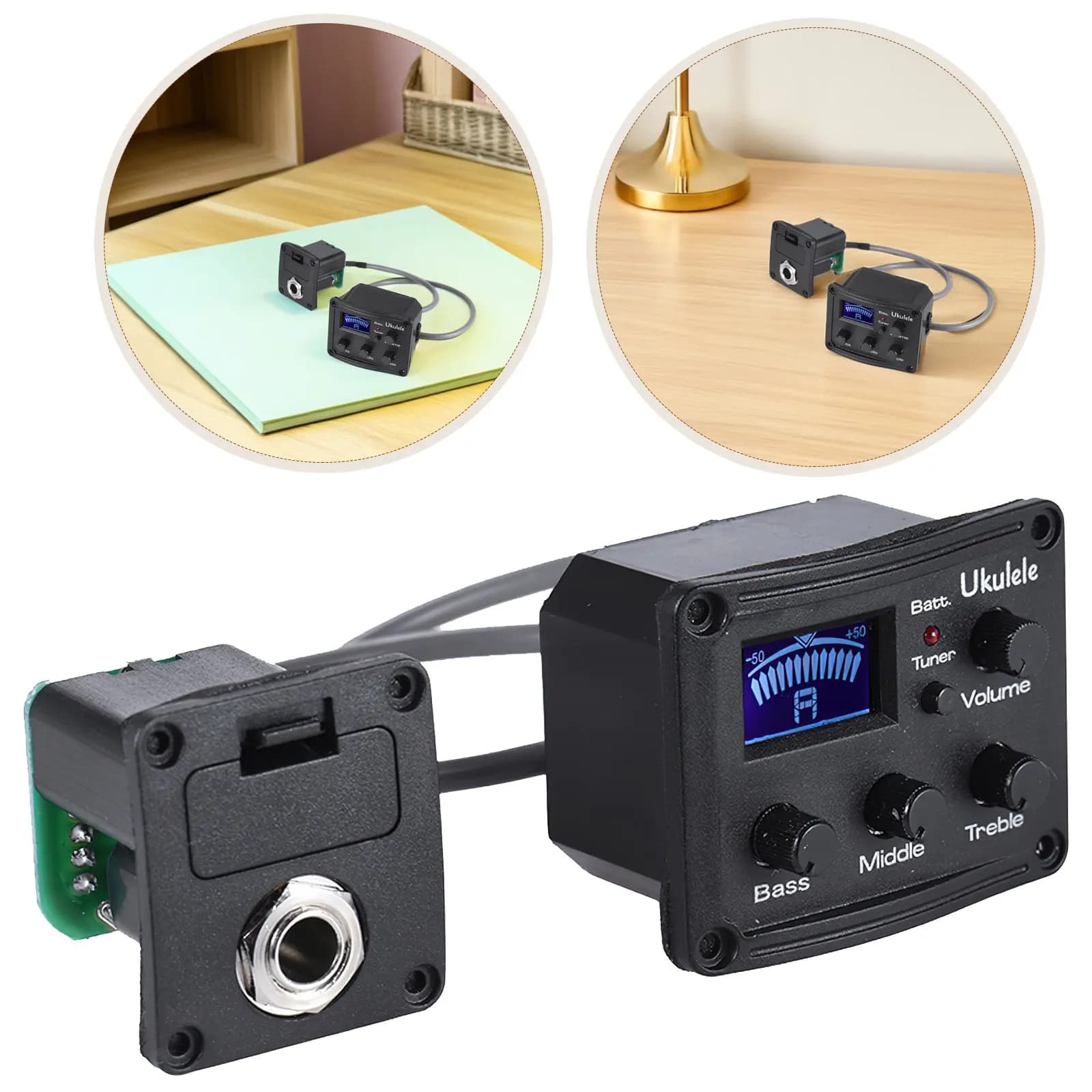 Pickup Elettrico per Ukulele con Equalizzatore a 3 Bande, Sistema LCD Facile da Leggere, Metronomo e Accordatore Digitale per Chitarra e Ukulele
