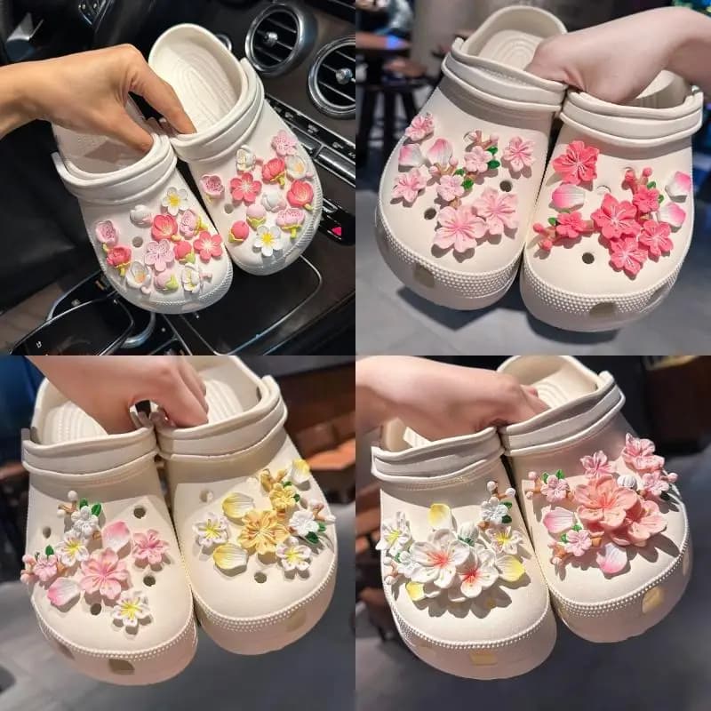 1 Set DIY Slide Sandals Shoe Decor Buckle Cherry Blossom Garden Shoe Charms Clogs Accessoriess Pin Girl Gifts