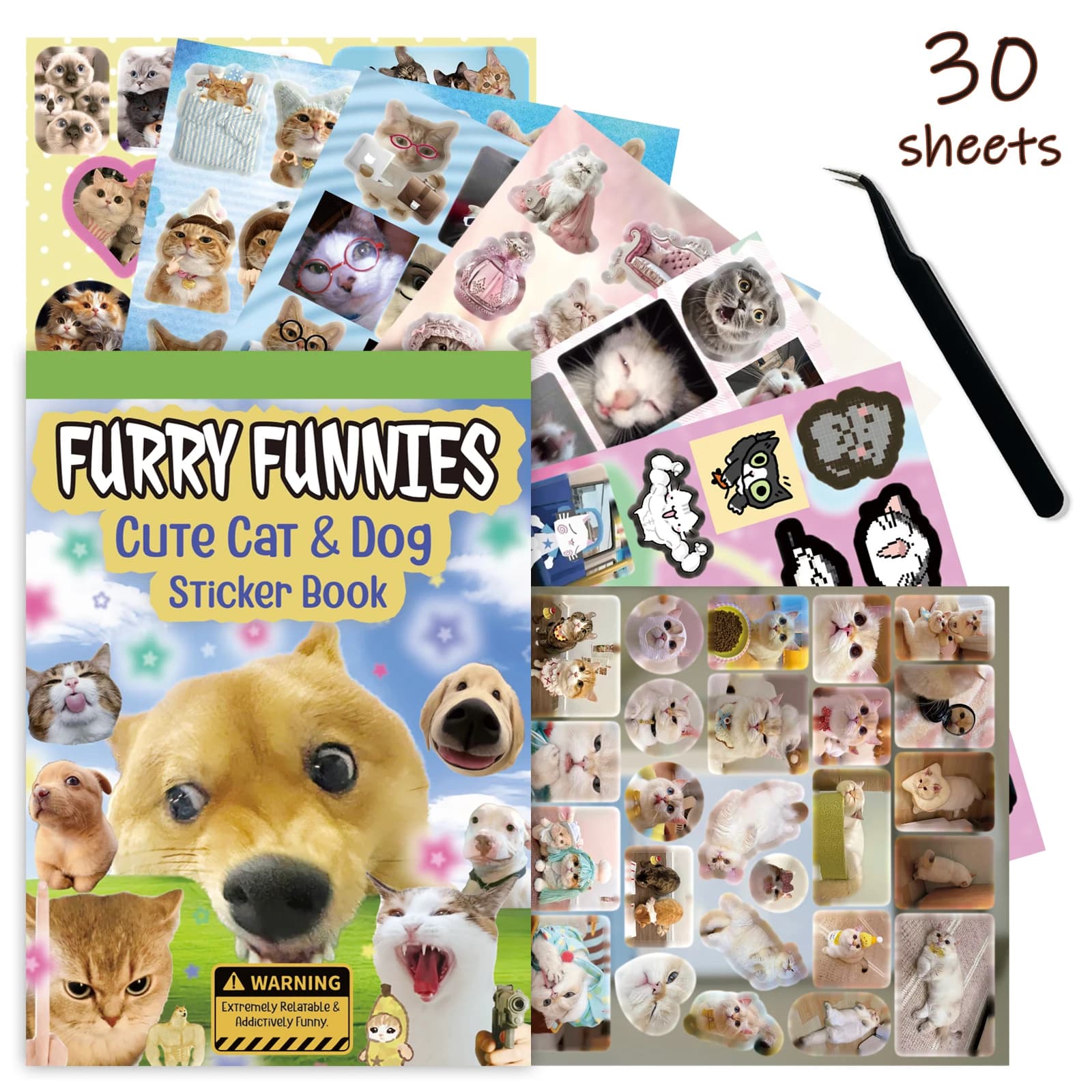 30 fogli di simpatici libri di adesivi per cani e gatti dei cartoni animati, libro di adesivi a spirale ritagliata Manuale fai da te Calendario Biglietti d'auguri Diario Notebook