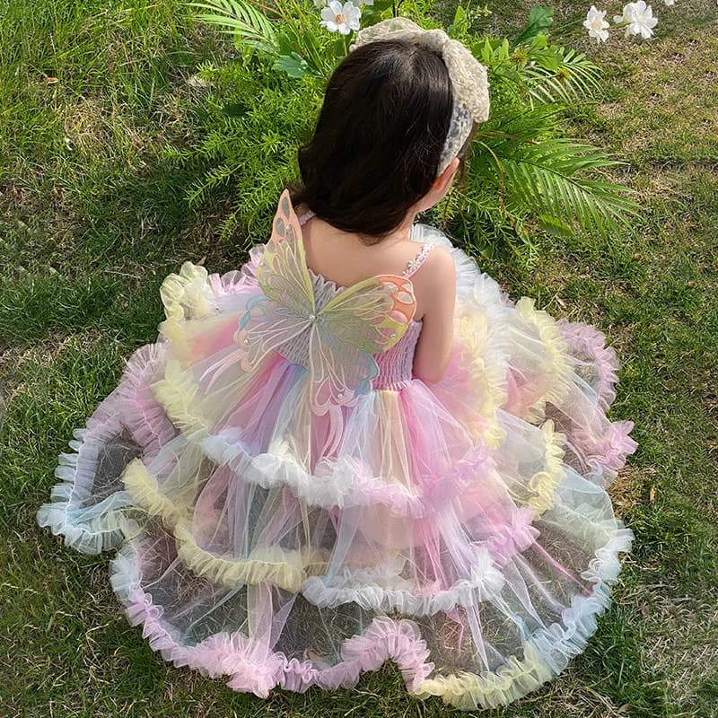 Vestito da Principessa Arcobaleno per Bambina, Stile Occidentale, Nuovo Abito Estivo in Tulle per Compleanno