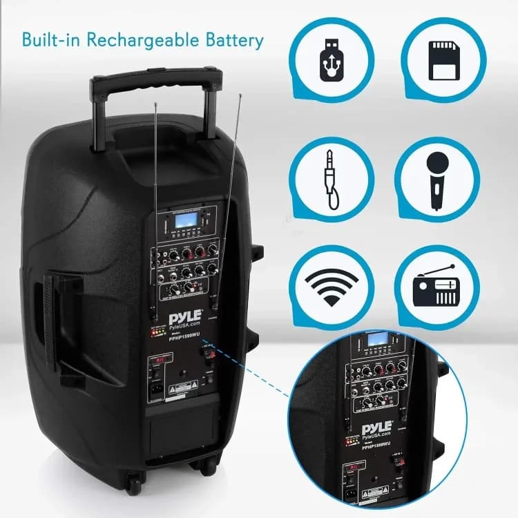Hot Sale.Karaoke Portable PA Speaker System - 1600W Active Powered Bluetooth Compatible Speaker, Rechargeable Battery.HOME