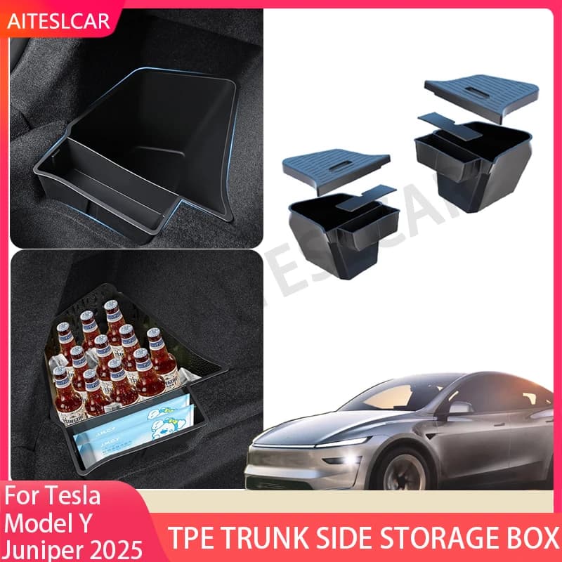 AITESLCAR Per Tesla Launch Modello Y Juniper 2025 Baule posteriore Scatola di immagazzinaggio laterale Cargo Organizer TPE Bin Box Accessori