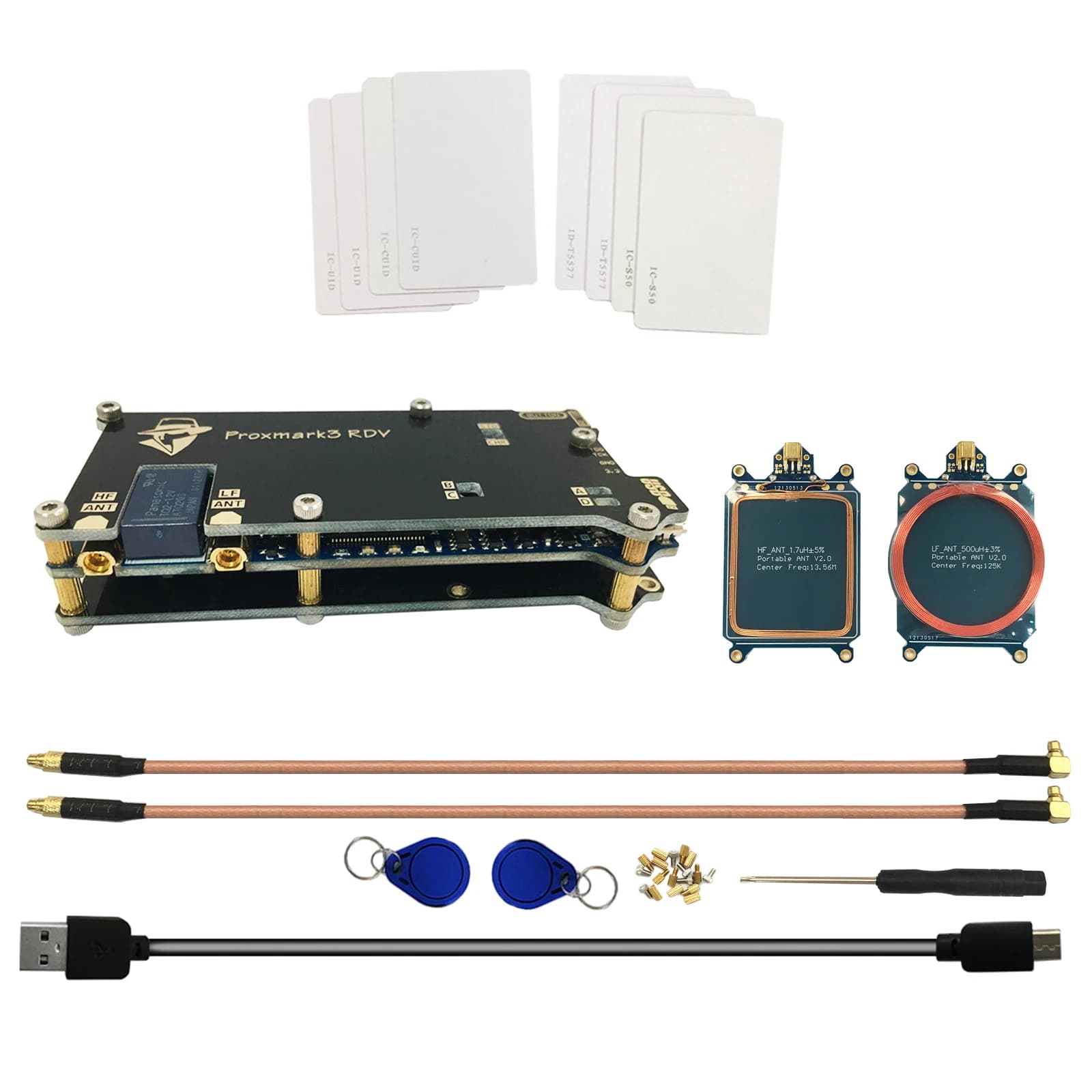 Upgraded Proxmark3 RDV2 Reader USB 512K Memory NFC RFID Reader Writer IC ID Card Cloner 125KHz/13.56MHz Tag Copier
