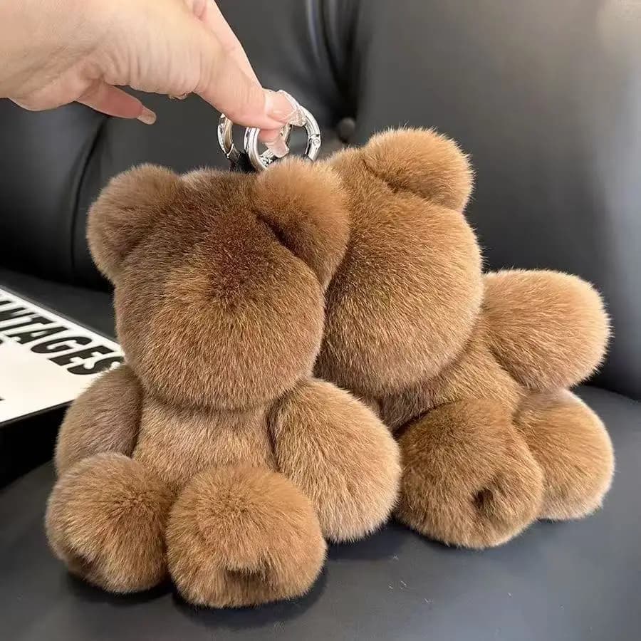 Adorabile ciondolo portachiavi per auto con orso in pelliccia di coniglio, peluche, borsa per libri, ornamento da appendere, regalo di compleanno