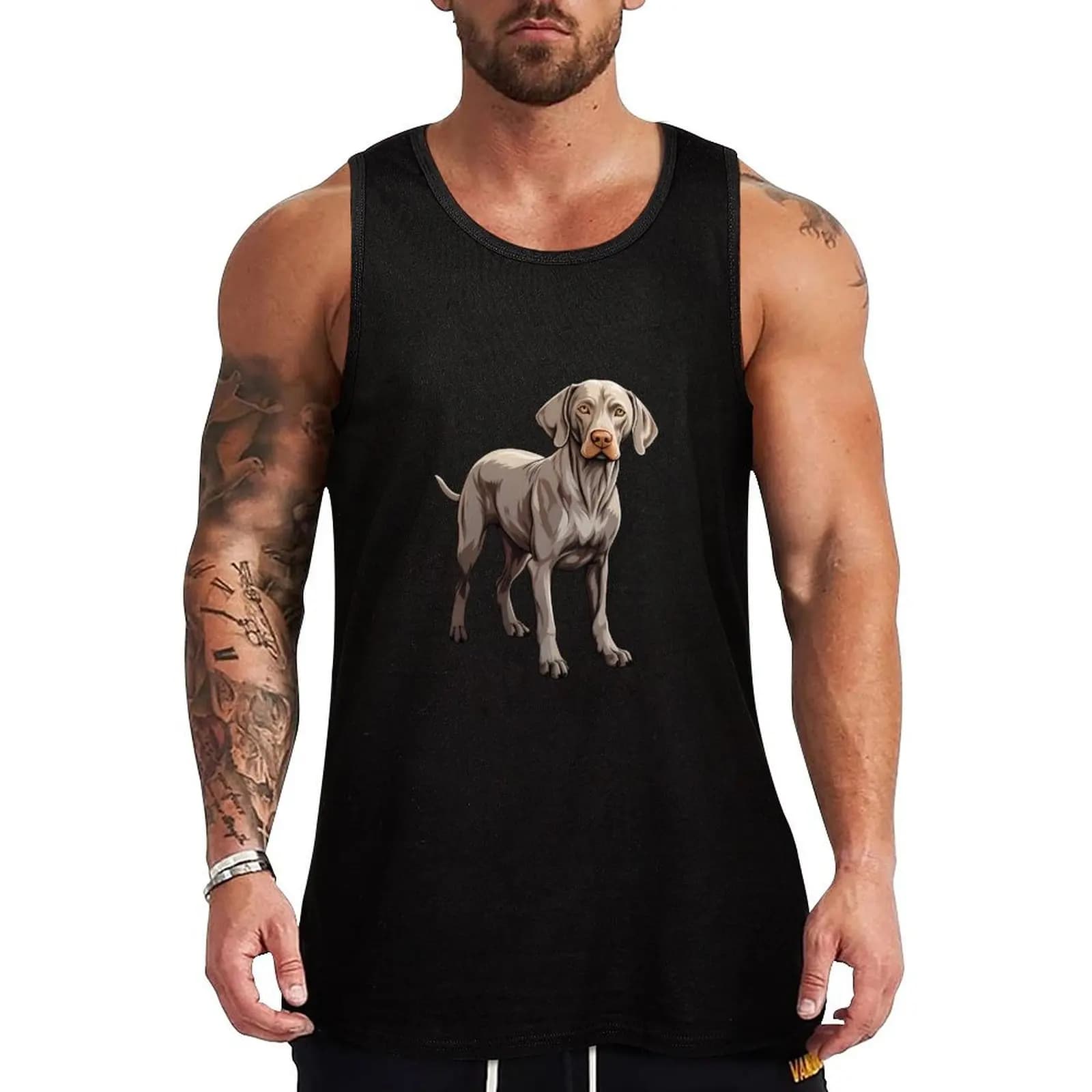 Canotta sportiva da allenamento con disegno di un cucciolo di Weimaraner blu, canotta atletica traspirante senza maniche