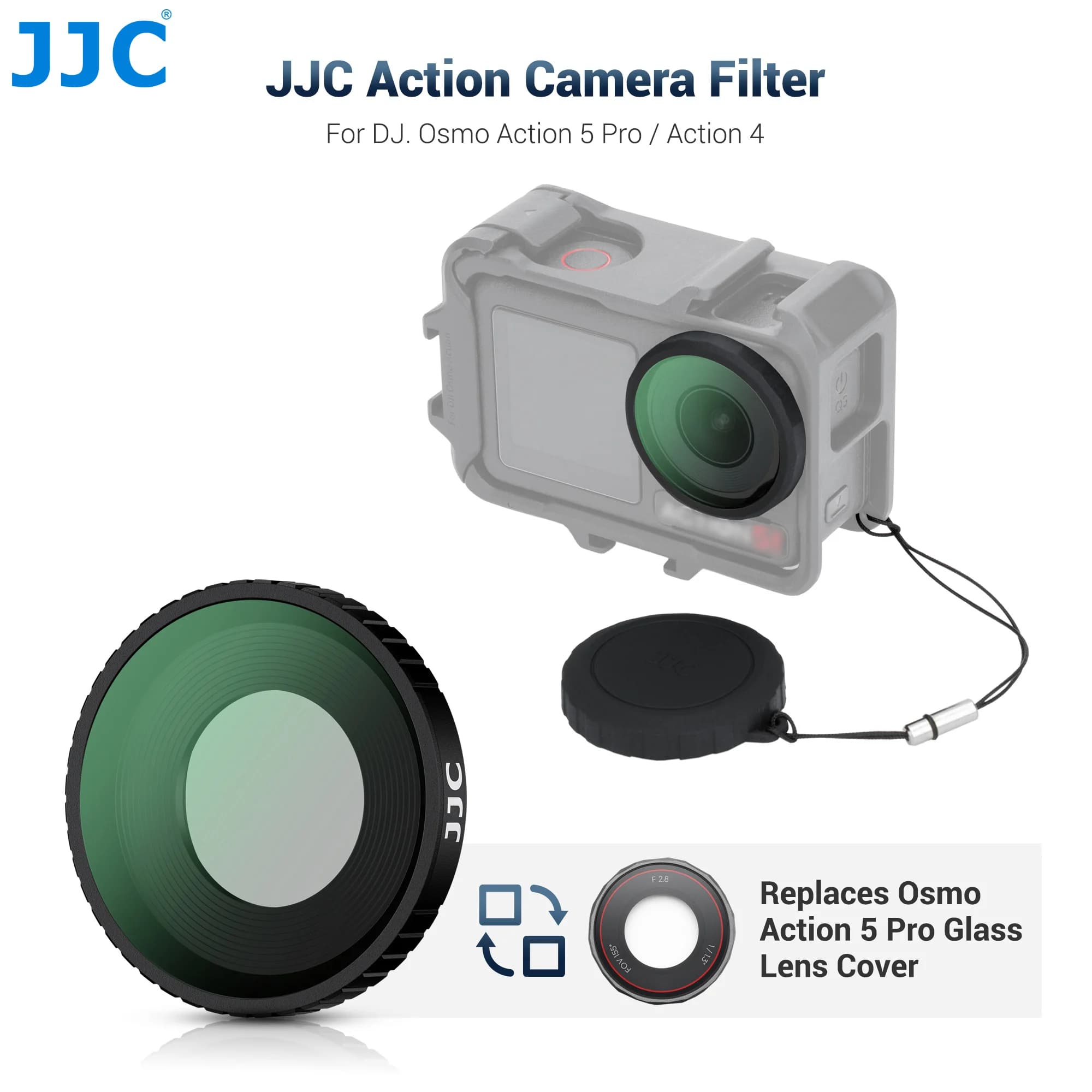 Filtro obiettivo JJC per DJI Osmo Action 5 Pro 4 Filtro UV con anello per obiettivo Copriobiettivo Protezione per obiettivo Accessori per action camera