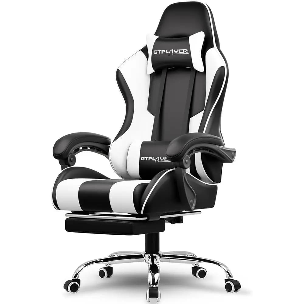 Sedia da Gaming Ergonomica Girevole con Poggiapiedi e Supporto Lombare, Altezza Regolabile per il Massimo Comfort (Bianca)