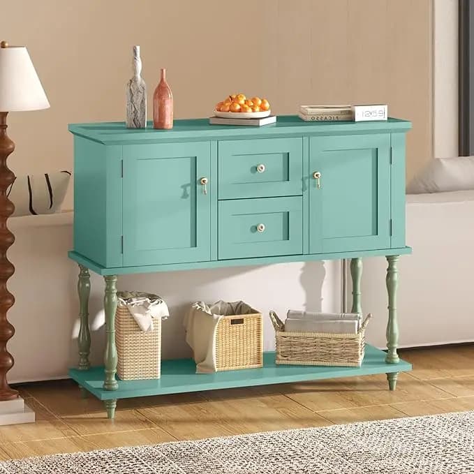 Consolle con 2 cassetti in legno stile rustico, mobiletto portaoggetti, mobile TV per ingresso, soggiorno, cucina