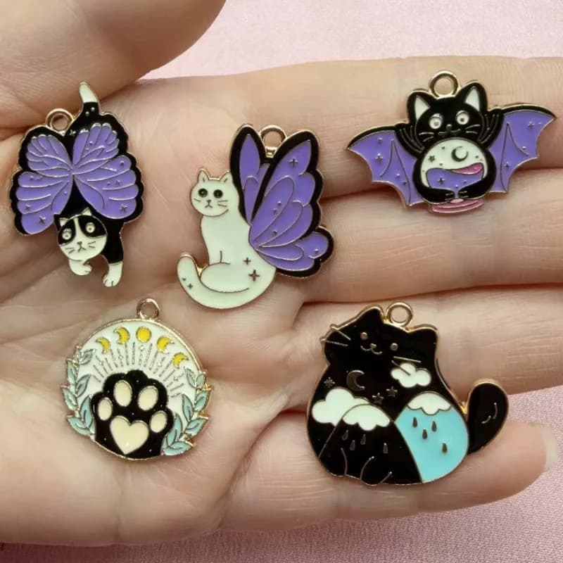 10pcs Butterfly Cat Love Korean Edition Jewelry Accessories Drip Oil Pendant Earrings Necklace Pendant DIY Material Cartoon Cute