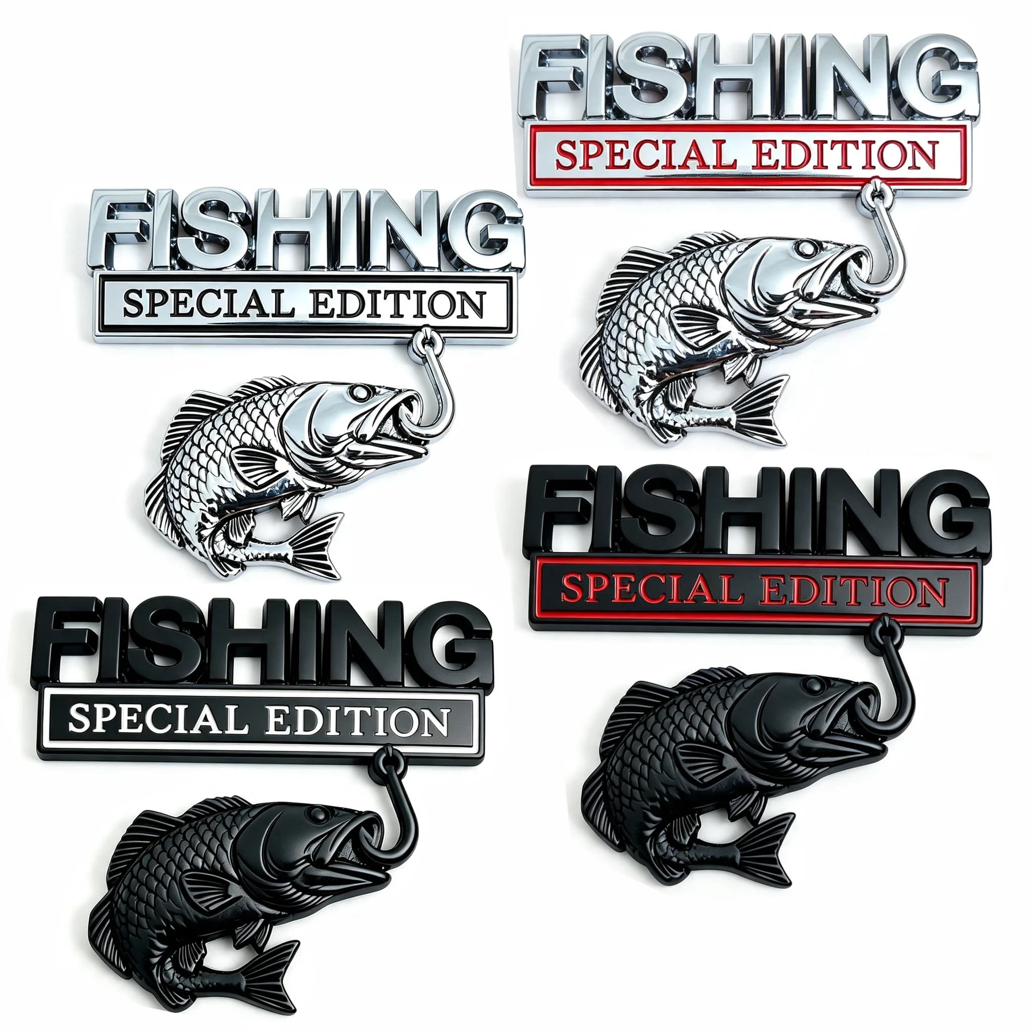 3D Metal Car Emblem Sticker Fishing Special Edition Realistic Bass Fish Hook Trunk Fender Badge Decal Waterproof Auto Exterior