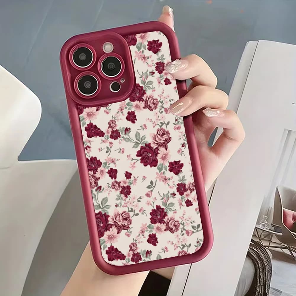 Retro pink patterned phone case suitable for iPhone 17 16 15 14 13 12 11 Pro/Max/Plus anti drop and shockproof back cover