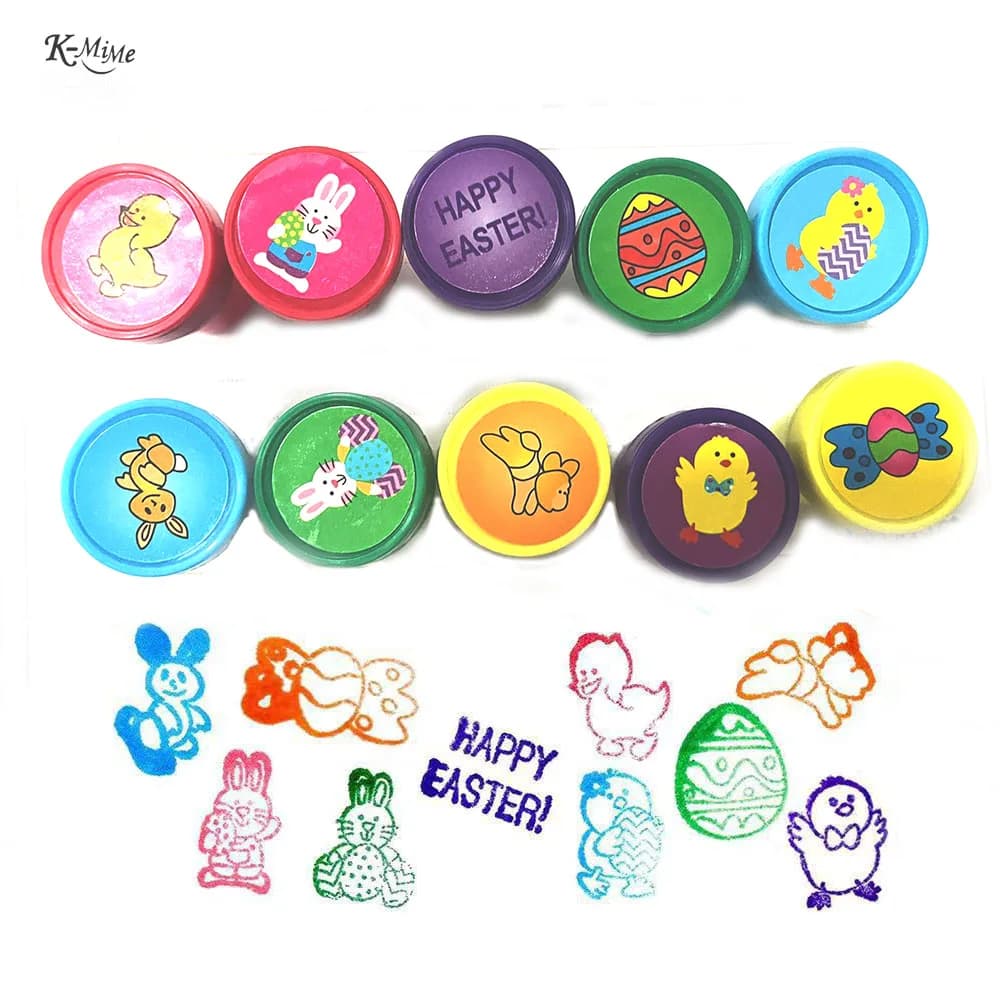 Kit 10pcs Easter Bunny Egg Stamp Set Cartoon Self-inking Stamps
