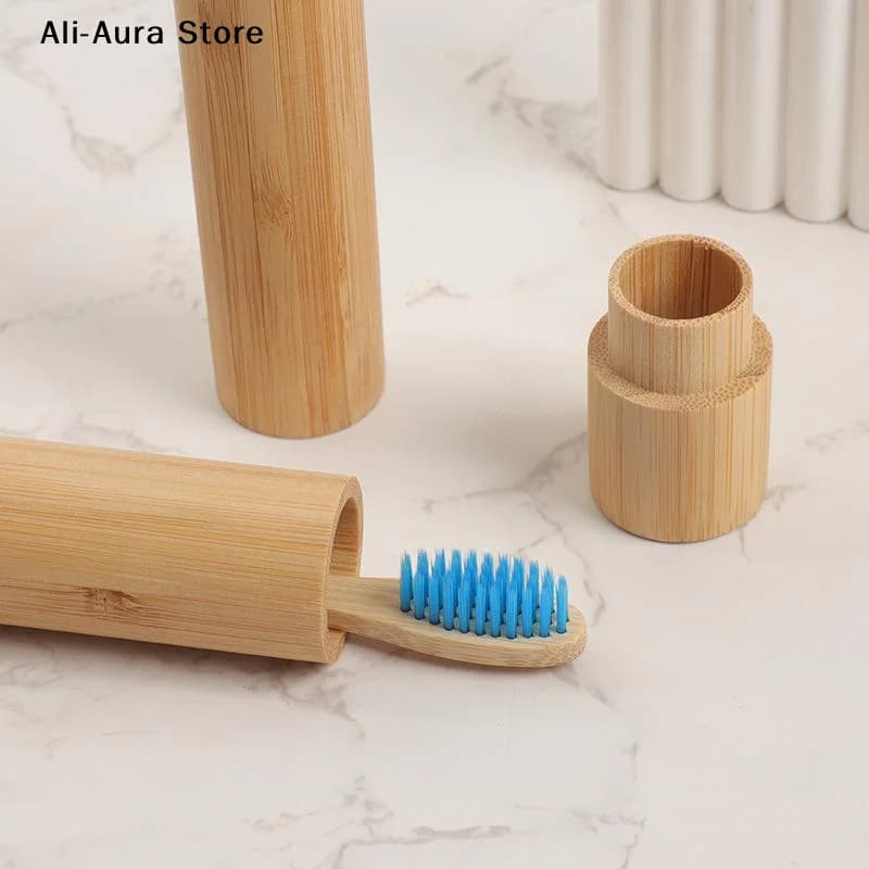 1Pcs Empty Bamboo Toothbrush Tube & Tea Bottle Eco-Friendly Toothbrush Case Travel Portable Tooth Brush Holder Box