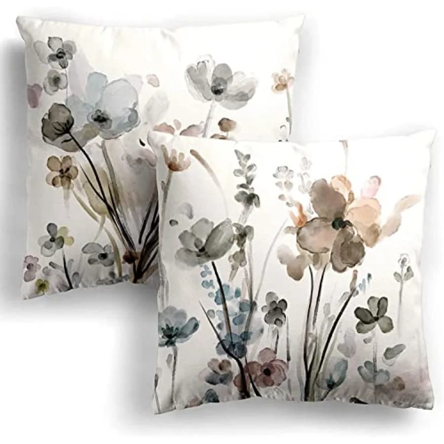 KKVEE Flower Throw Pillow Covers 18x18 Set of 2, Flowers Pillow Cushion Cases, Modern Decorative Square Pillowcases for Sofa Co