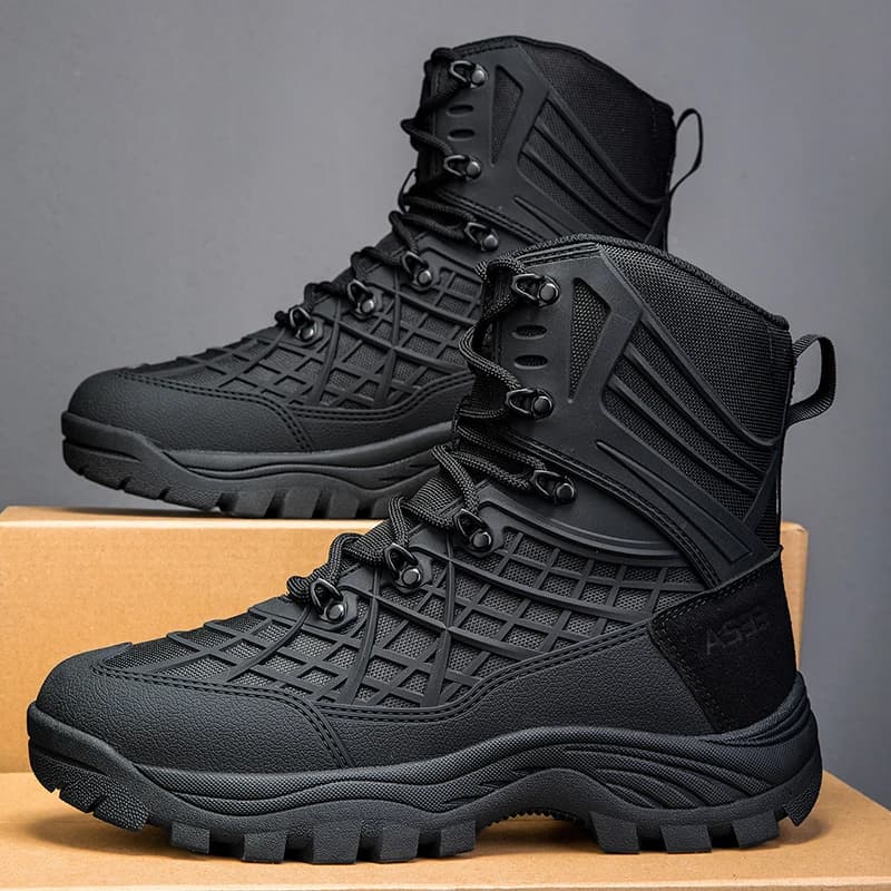 Men's High Top Tactical Boots Breathable Non‑Slip Rubber Sole Wear‑Resistant Outdoor Hiking Trekking Shoes for Camping Climbing