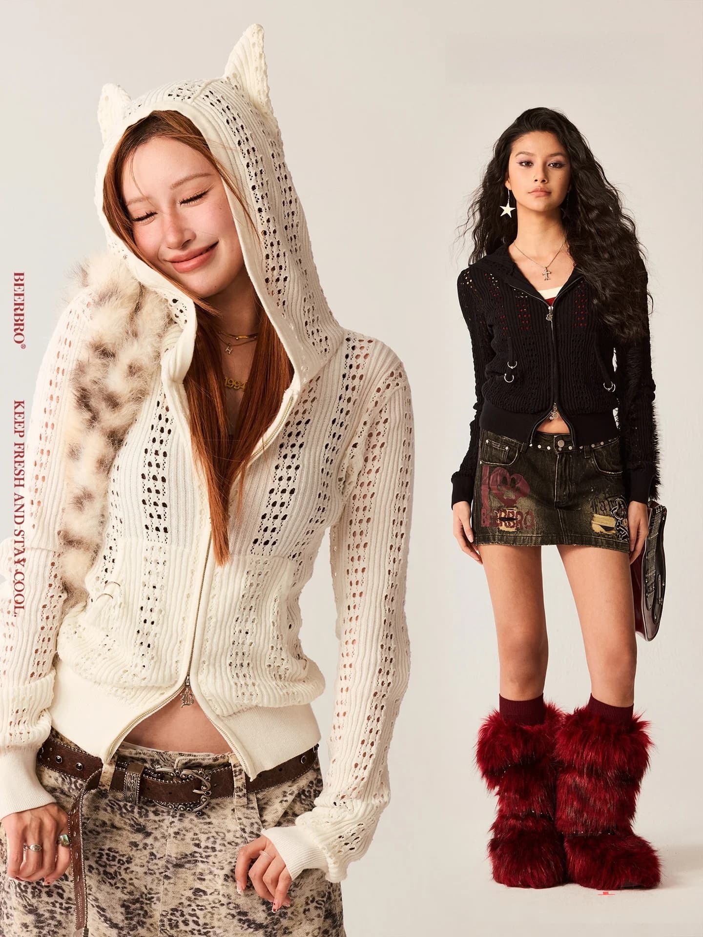 BeerBro Retro Sound Wave Spicy Girl Little Devil Horned Hoodie Slimming Waistcoat Cardigan Short Coat per Donna Cotone 100%