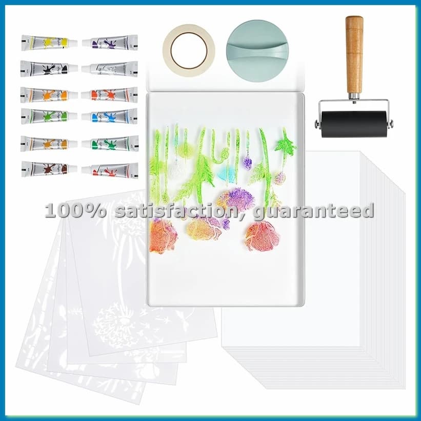 5x7 Gel Printing Plate Kit - with Acrylic Paint, Papers& Tools for Mixed Media Art, Card Making - Beginner & Art Class