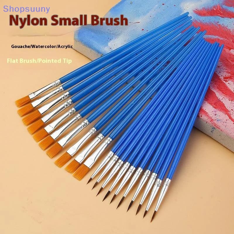 [SU]Painting Brushes Set Art Round Flat Hair Nylon Hair Paint Brush For Oil Acrylic Watercolor Kids/Artists/Beginners/Students