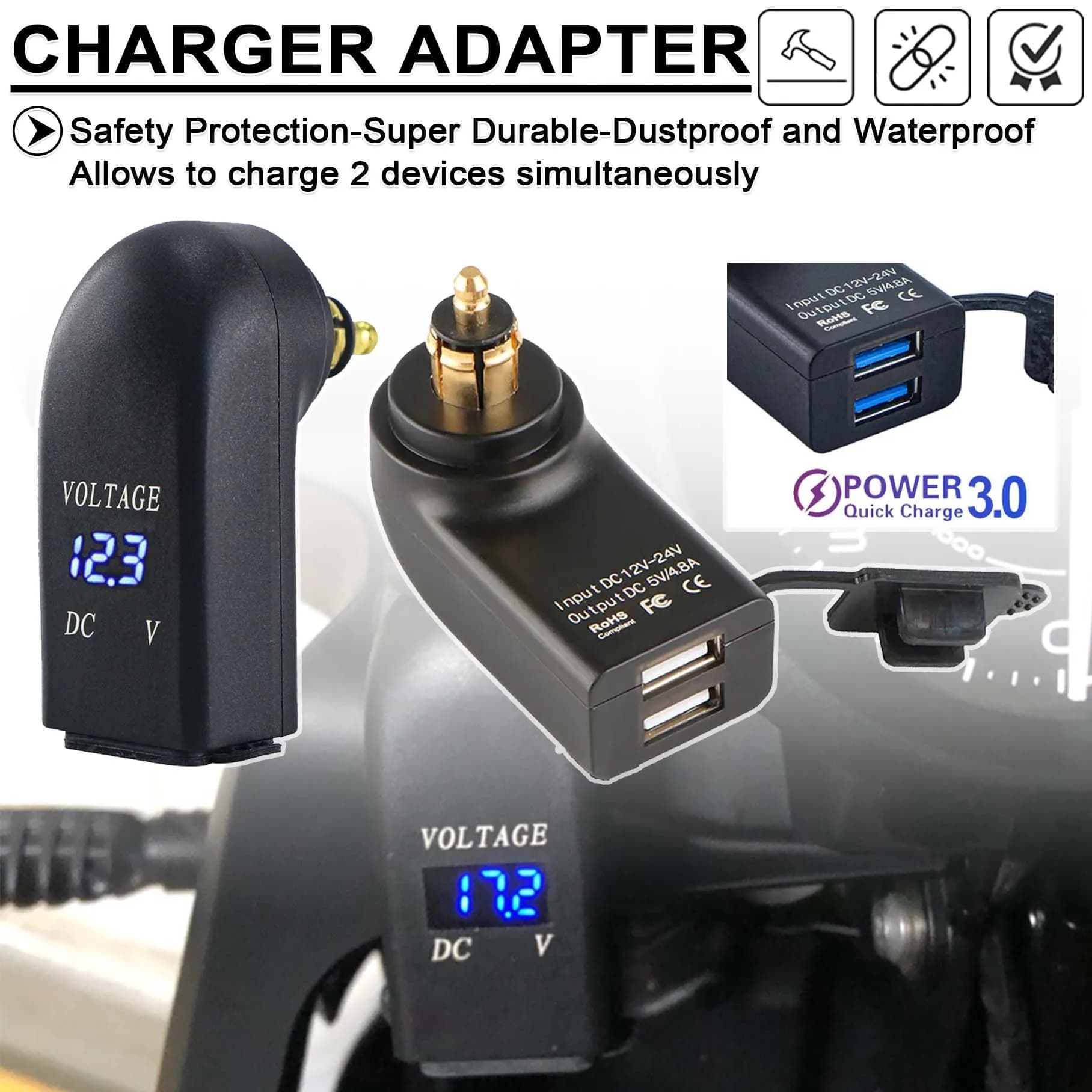 Doppio USB Moto Caricatore Spina Presa Adattatore Display A LED Per Honda NC750X S1000XR Per BMW R1250GS ADV R1300GS R1200 GSA LC