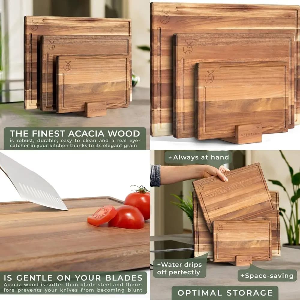 Set di taglieri in legno di acacia, 15,75 x 12/13 x 9,5/10 x 7 pollici, spessore 0,8 pollici, taglieri da cucina