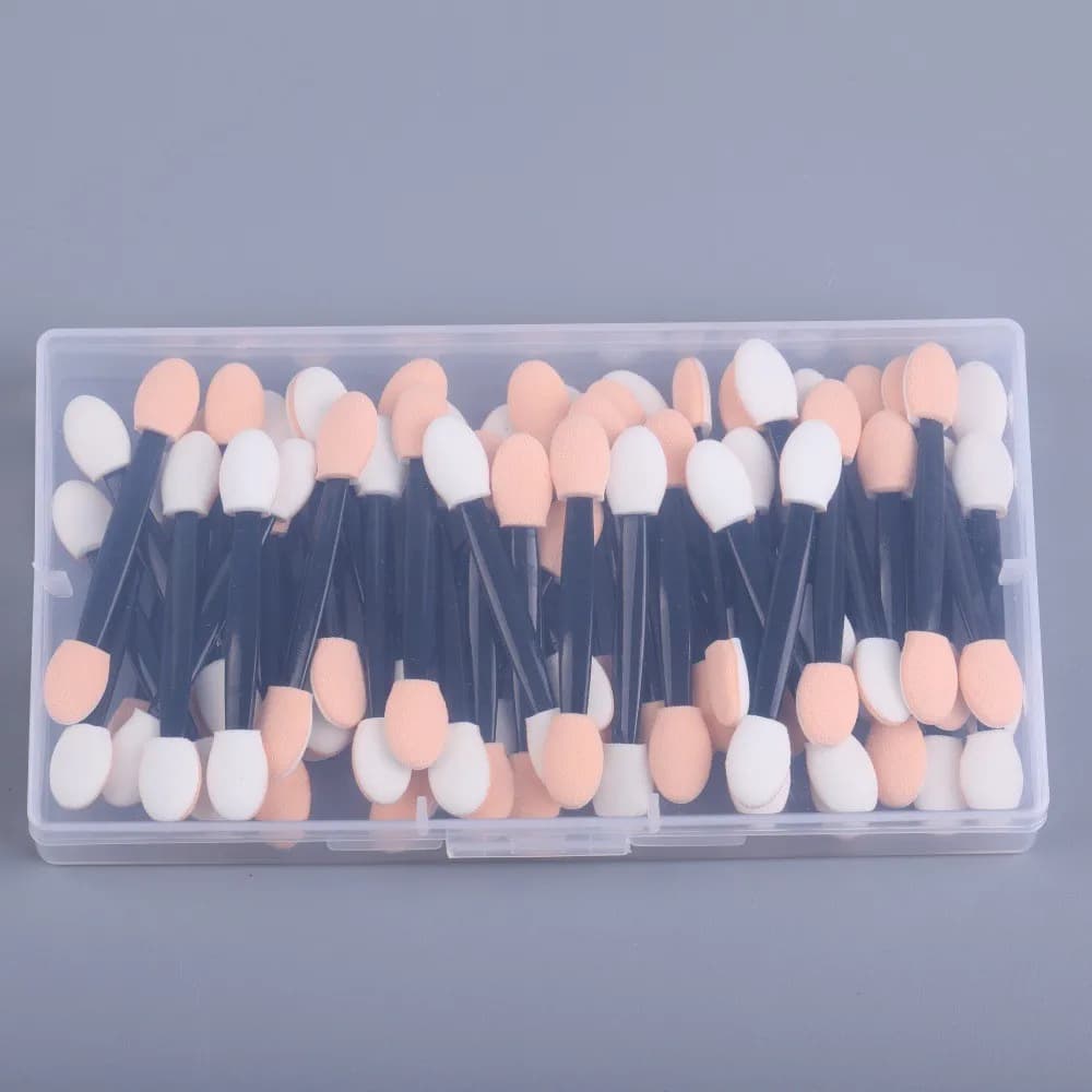 100/200Pcs Double-Headed Eyeshadow Brush, Disposable Dual Sided Eyeshadow Brush Double Ended Sponge Applicator Oval Tipped