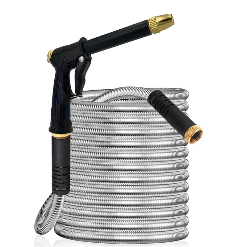 Tubo da Giardino 25FT in Acciaio Inossidabile con Ugello Spray Regolabile a 10 Funzioni, Tubo da Giardino in Metallo Resistente e Flessibile