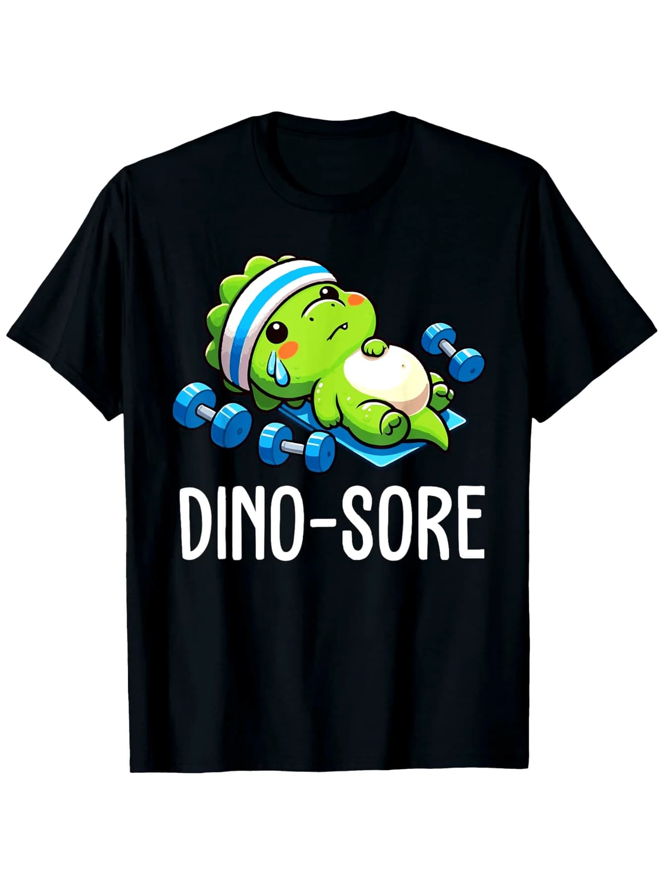 Men's T-shirt with funny dinosaur pattern for gym and weight lifting - Design 'Dinosaur Pain', cotton, comfortable style