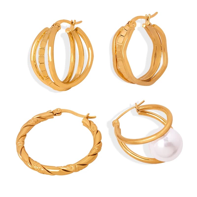 Stainless Steel Round Hoop Earrings for Women Punk Female Twisted Golden Earrings Luxury Jewelry Accessories Wholesale
